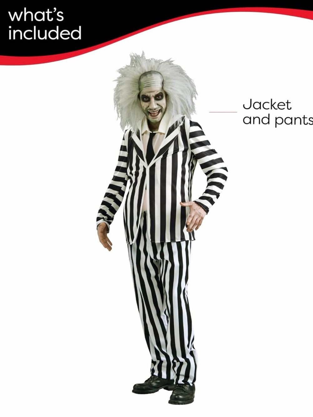Beetlejuice Black and White Striped Suit Adult XL Halloween Costume Cosplay EUC